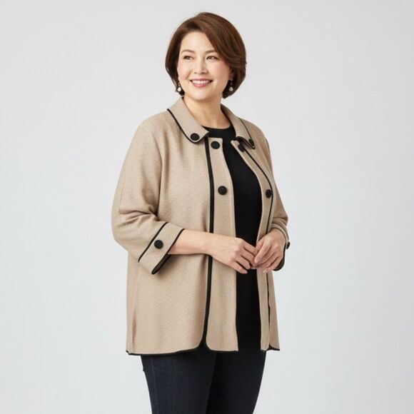 Ming Wang Knit Cardigan Blazer Jacket in Tan and Black Plus Size 3X - Picture 1 of 11